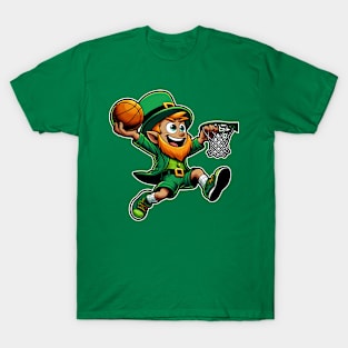 St Patrick's Day Leprechaun Slam Dunk Basketball Design T-Shirt